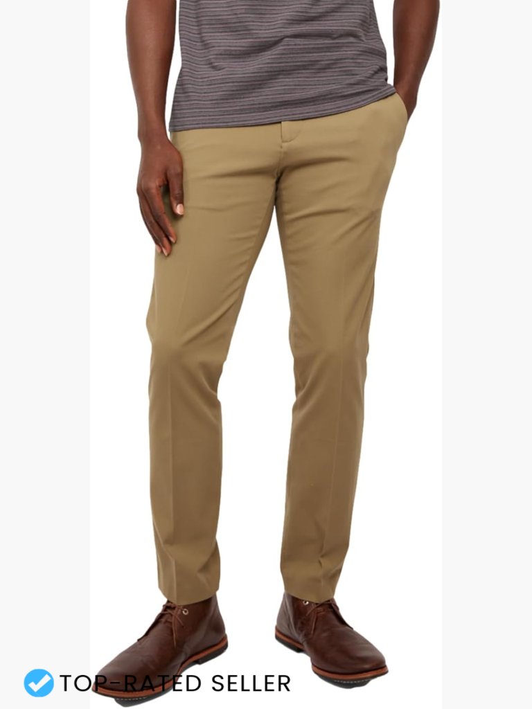 Slim Fit Chino Pants Stretch Tech Fabric Office Ready Classic Trousers